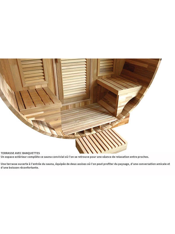 Sauna extérieur Gaïa NOVA en cèdre rouge avec terrasse (6 places)