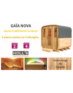 Sauna extérieur Gaïa NOVA en cèdre rouge avec terrasse (6 places)