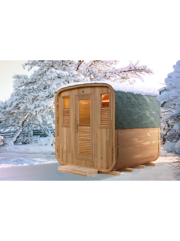 Sauna extérieur Gaïa NOVA en cèdre rouge avec terrasse (6 places)