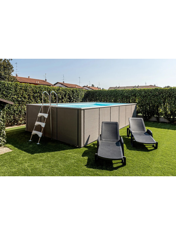 Piscine Laghetto® RATTAN 2 x 4 m — panneaux tressés gris, intérieur blanc
