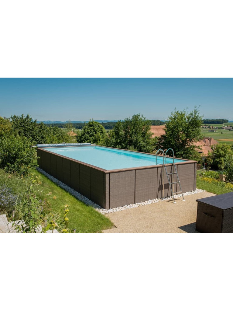 Piscine Laghetto® RATTAN 3 x 5 m — panneaux tressés gris, intérieur blanc