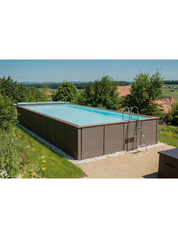 Piscine Laghetto® RATTAN 3 x 5 m — panneaux tressés gris, intérieur blanc