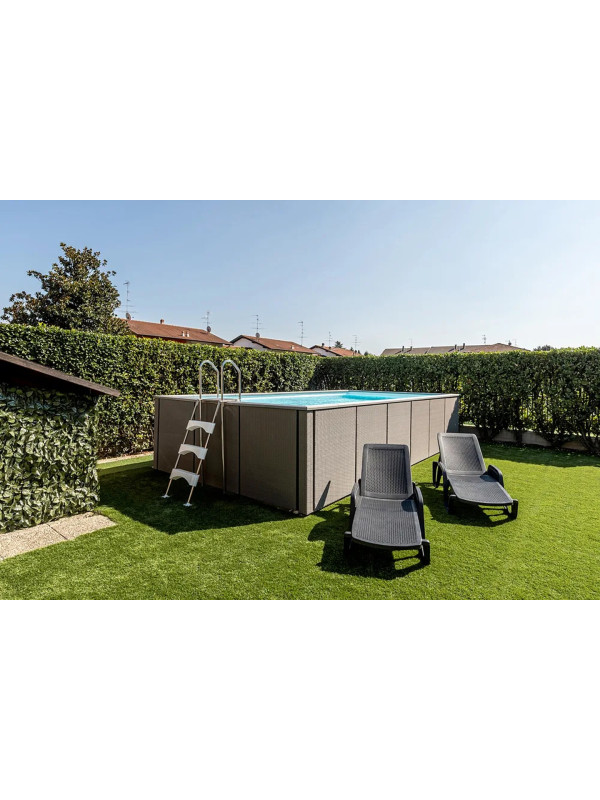 Piscine Laghetto® RATTAN 3 x 5 m — panneaux tressés gris, intérieur blanc