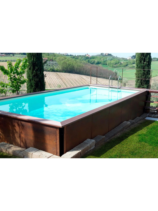 Piscine Laghetto® NAKED 2 x 5 m — margelles grises, intérieur blanc